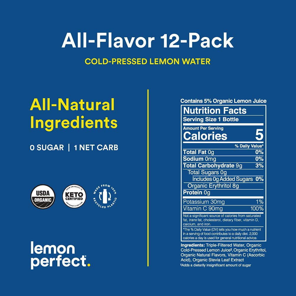 Lemon Perfect， Organic Cold-Pressed Lemon Water， Squeezed from Real Fruit， Flavored Water， Sugar-Free， Keto Certified， No Artificial Ingredients， Just Lemon (12-Pack) - Image 2